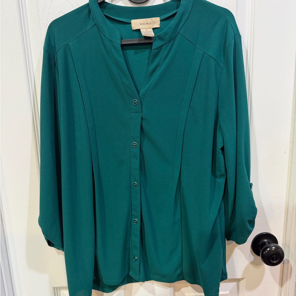 Dana Buchman Teal Button-Up Blouse